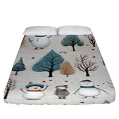 Snowman Snow Christmas Fitted Sheet (king Size)