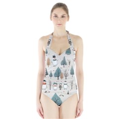 Snowman Snow Christmas Halter Swimsuit