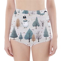 Snowman Snow Christmas High-waisted Bikini Bottoms