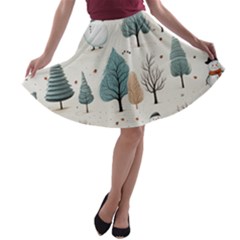 Snowman Snow Christmas A-line Skater Skirt