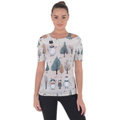 Snowman Snow Christmas Shoulder Cut Out Short Sleeve Top