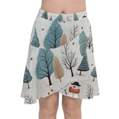 Snowman Snow Christmas Chiffon Wrap Front Skirt