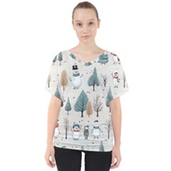 Snowman Snow Christmas V-neck Dolman Drape Top