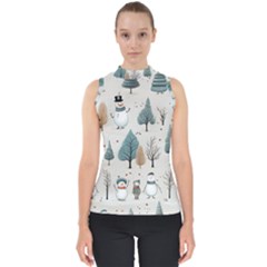 Snowman Snow Christmas Mock Neck Shell Top