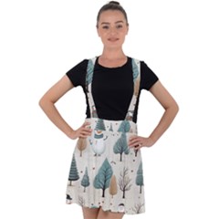 Snowman Snow Christmas Velvet Suspender Skater Skirt