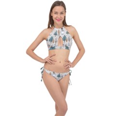 Snowman Snow Christmas Cross Front Halter Bikini Set