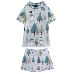 Snowman Snow Christmas Kids  Swim T-shirt And Shorts Set