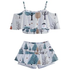 Snowman Snow Christmas Kids  Off Shoulder Skirt Bikini