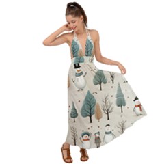 Snowman Snow Christmas Backless Maxi Beach Dress