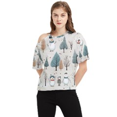 Snowman Snow Christmas One Shoulder Cut Out T-shirt