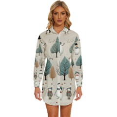 Snowman Snow Christmas Womens Long Sleeve Shirt Dress