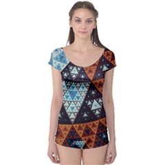 Fractal Triangle Geometric Abstract Pattern Boyleg Leotard 