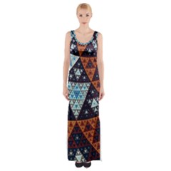 Fractal Triangle Geometric Abstract Pattern Thigh Split Maxi Dress