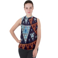 Fractal Triangle Geometric Abstract Pattern Mock Neck Chiffon Sleeveless Top