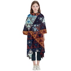 Fractal Triangle Geometric Abstract Pattern Kids  Hooded Rain Ponchos by Cemarart