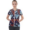 Fractal Triangle Geometric Abstract Pattern Short Sleeve Zip Up Jacket View1