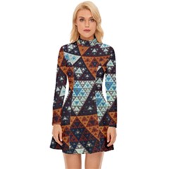 Fractal Triangle Geometric Abstract Pattern Long Sleeve Velour Longline Dress