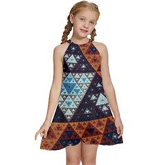 Fractal Triangle Geometric Abstract Pattern Kids  Halter Collar Waist Tie Chiffon Dress by Cemarart