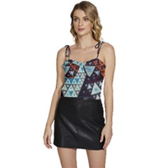 Fractal Triangle Geometric Abstract Pattern Flowy Camisole Tie Up Top by Cemarart