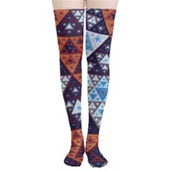 Fractal Triangle Geometric Abstract Pattern Thigh High Stockings by Cemarart