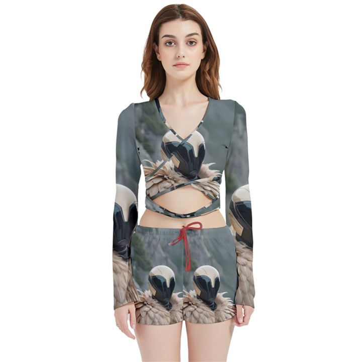 Digital Rebel  Velvet Wrap Crop Top and Shorts Set