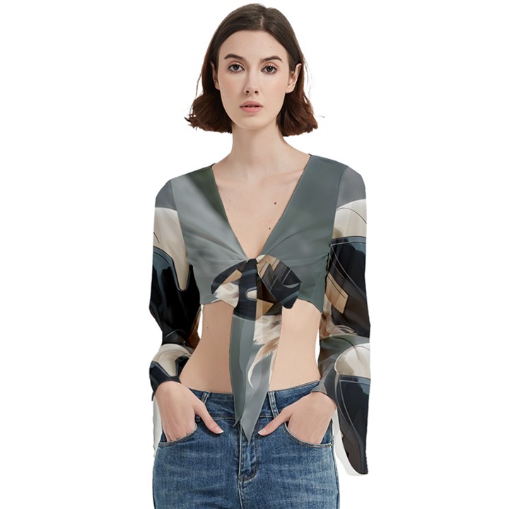 Digital Rebel  Trumpet Sleeve Cropped Top