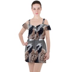 Digital Rebel 6 Ruffle Cut Out Chiffon Playsuit by 1xmerch