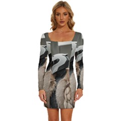 Digital Rebel 6 Long Sleeve Square Neck Bodycon Velvet Dress by 1xmerch