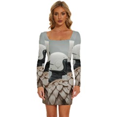 Digital Rebel (7) Long Sleeve Square Neck Bodycon Velvet Dress by 1xmerch