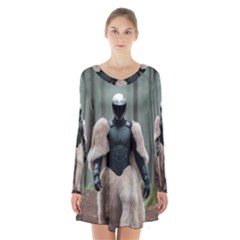 Digital Rebel (11) Long Sleeve Velvet V-neck Dress