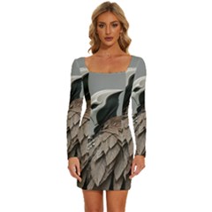 Digital Rebel (18) Long Sleeve Square Neck Bodycon Velvet Dress by 1xmerch