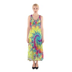 Fractal Spiral Abstract Background Vortex Yellow Sleeveless Maxi Dress