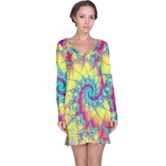 Fractal Spiral Abstract Background Vortex Yellow Long Sleeve Nightdress by Ket1n9