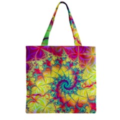 Fractal Spiral Abstract Background Vortex Yellow Zipper Grocery Tote Bag by Ket1n9