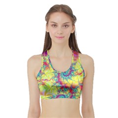 Fractal Spiral Abstract Background Vortex Yellow Sports Bra With Border