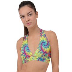 Fractal Spiral Abstract Background Vortex Yellow Halter Plunge Bikini Top by Ket1n9