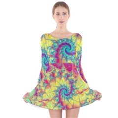 Fractal Spiral Abstract Background Vortex Yellow Long Sleeve Velvet Skater Dress by Ket1n9