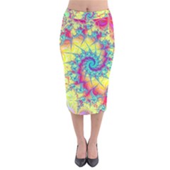 Fractal Spiral Abstract Background Vortex Yellow Velvet Midi Pencil Skirt by Ket1n9