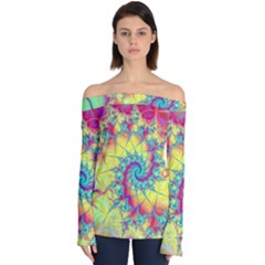 Fractal Spiral Abstract Background Vortex Yellow Off Shoulder Long Sleeve Top