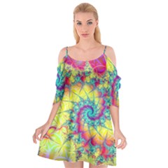 Fractal Spiral Abstract Background Vortex Yellow Cutout Spaghetti Strap Chiffon Dress