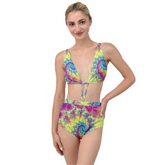 Fractal Spiral Abstract Background Vortex Yellow Tied Up Two Piece Swimsuit