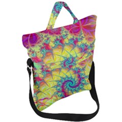 Fractal Spiral Abstract Background Vortex Yellow Fold Over Handle Tote Bag