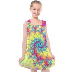 Fractal Spiral Abstract Background Vortex Yellow Kids  Cross Back Dress