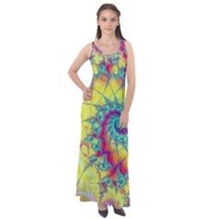 Fractal Spiral Abstract Background Vortex Yellow Sleeveless Velour Maxi Dress by Ket1n9