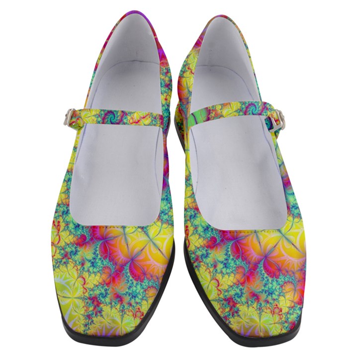 Fractal Spiral Abstract Background Vortex Yellow Women s Mary Jane Shoes