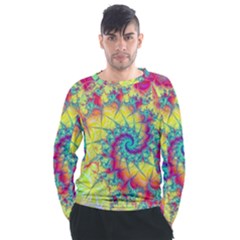 Fractal Spiral Abstract Background Vortex Yellow Men s Long Sleeve Raglan T-shirt