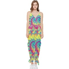 Fractal Spiral Abstract Background Vortex Yellow Sleeveless Tie Ankle Chiffon Jumpsuit