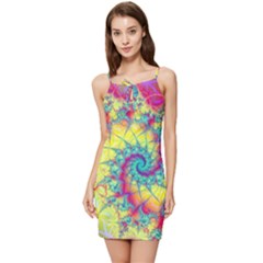 Fractal Spiral Abstract Background Vortex Yellow Summer Tie Front Dress