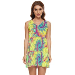 Fractal Spiral Abstract Background Vortex Yellow Tiered Sleeveless Mini Dress