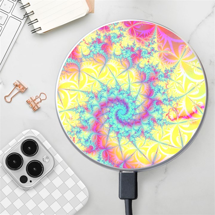 Fractal Spiral Abstract Background Vortex Yellow Wireless Fast Charger(White)